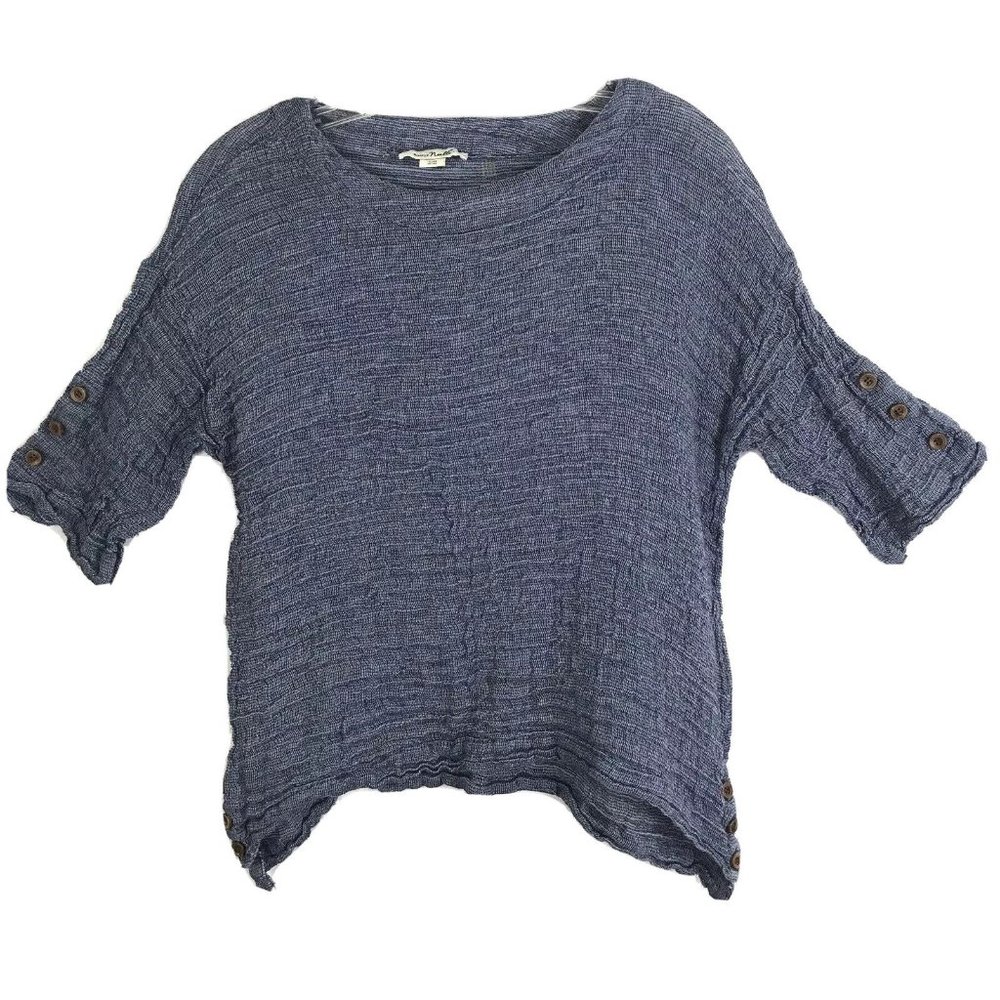 Simply Noelle Women Shirt Size S/M 8-10 Crinkle Blue 3/4 Sleeve Light Weight Top